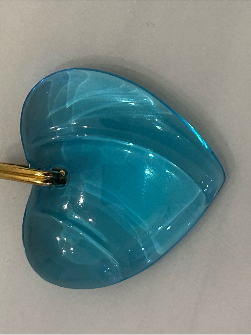 Baccarat Blue-Turquoise Heart Crystal Pendant with Gold Bail - Picture 3 of 6